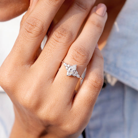 1.3 CT Round, Marquise Cut Colorless Engagement Ring