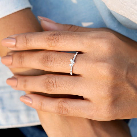 0.36 CT Marquise, Round Cut Colorless Engagement Ring