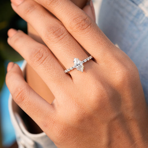 1.36 CT Round, Marquise Cut Colorless Engagement Ring