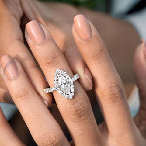 2.7 CT Marquise, Round Cut Colorless Engagement Ring