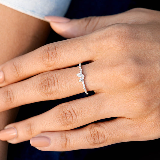 0.36 CT Marquise, Round Cut Colorless Engagement Ring