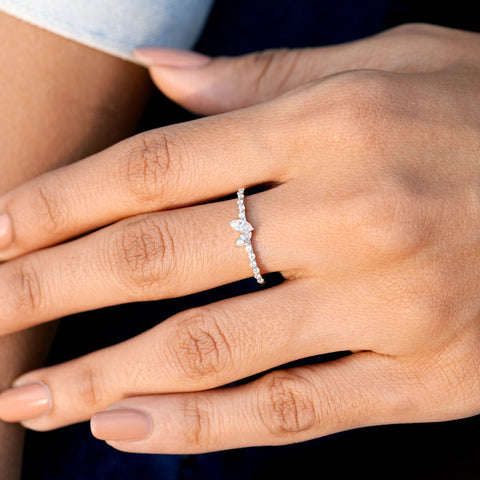 0.36 CT Marquise, Round Cut Colorless Engagement Ring