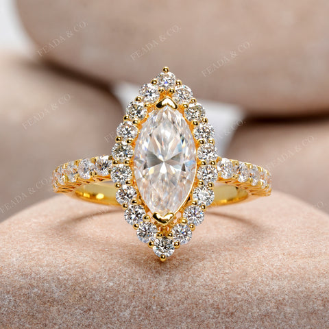 2.7 CT Marquise, Round Cut Colorless Engagement Ring
