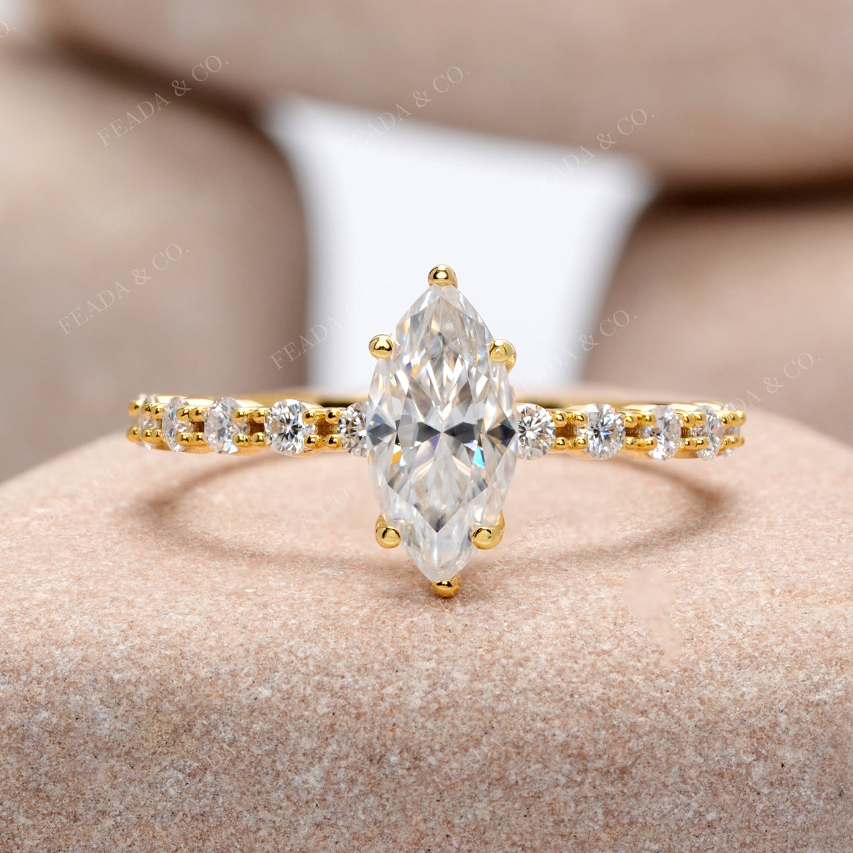 1.36 CT Round, Marquise Cut Colorless Engagement Ring