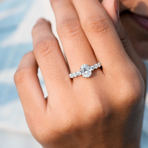 1.73 CT Oval, Round Cut Colorless Engagement Ring
