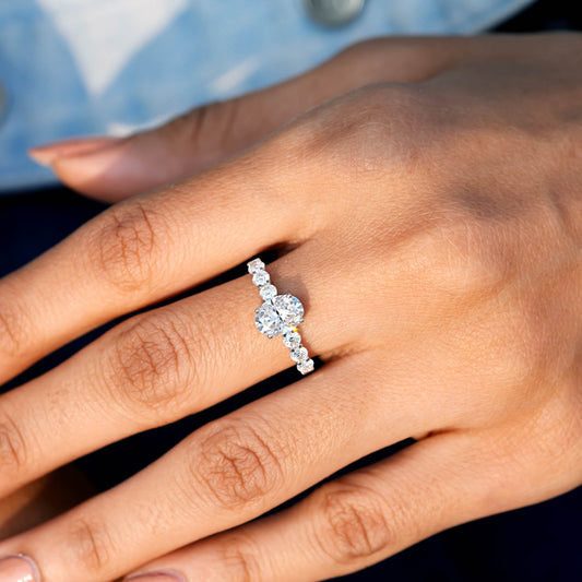 1.73 CT Oval, Round Cut Colorless Engagement Ring