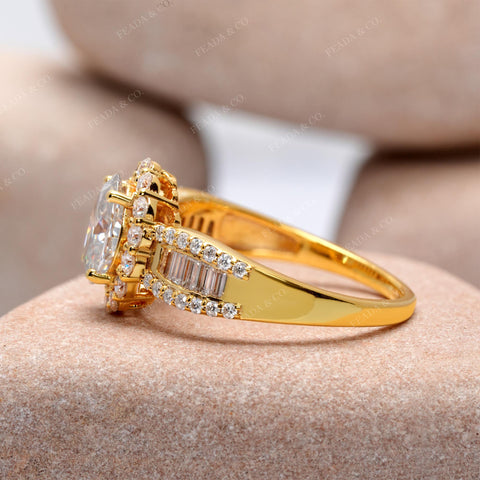 2.13 CT Oval, Round Baguette Cut Colorless Engagement Ring