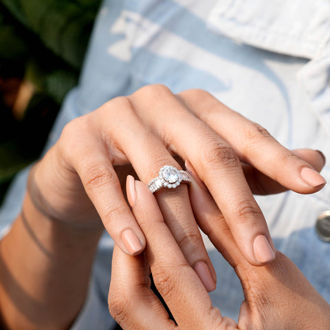 2.13 CT Oval, Round Baguette Cut Colorless Engagement Ring