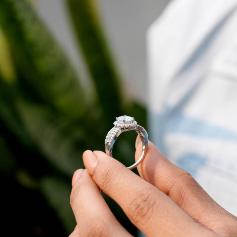 2.13 CT Oval, Round Baguette Cut Colorless Engagement Ring