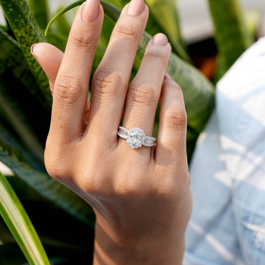 2.13 CT Oval, Round Baguette Cut Colorless Engagement Ring