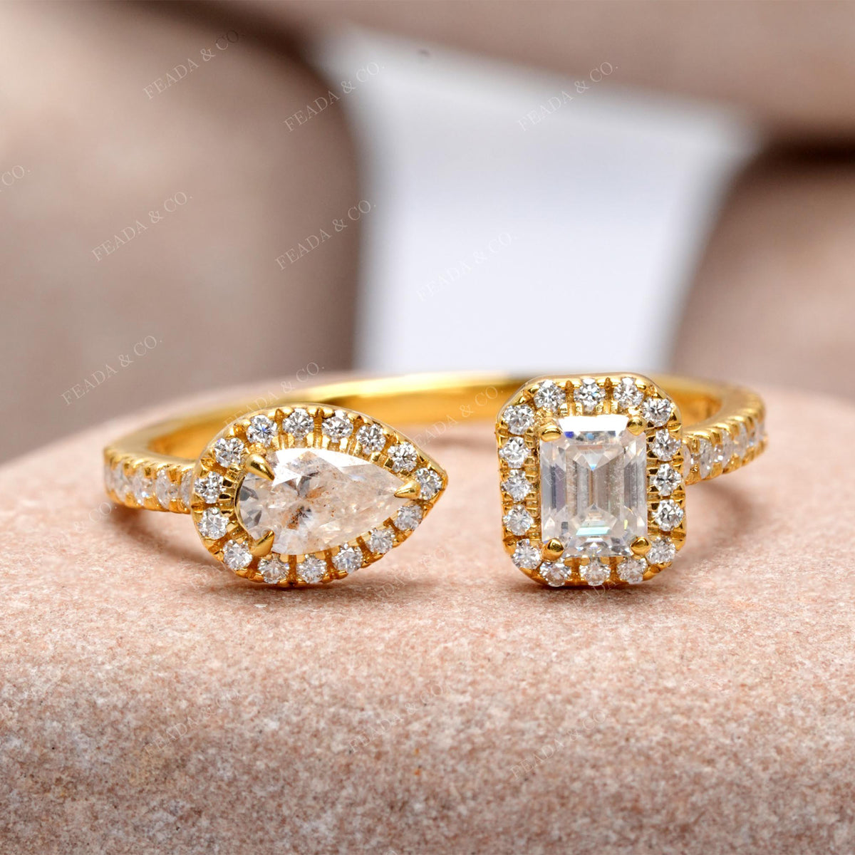 0.71 CT Emerald Pear  Premium Halo Adjustable Ring