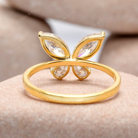 1.16 CT Pear, Marquise Diamond Butterfly Open Ring