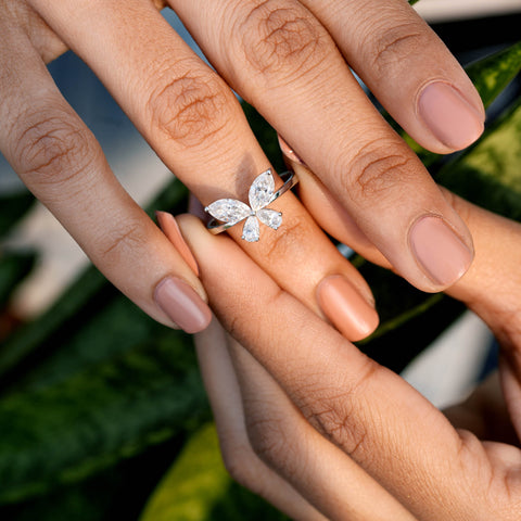 1.16 CT Pear, Marquise Diamond Butterfly Open Ring