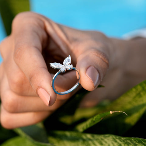 1.16 CT Pear, Marquise Diamond Butterfly Open Ring