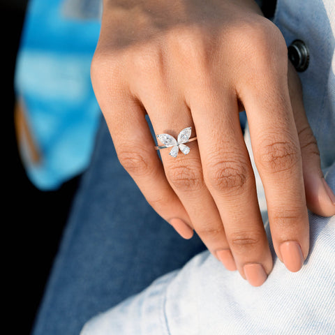 1.16 CT Pear, Marquise Diamond Butterfly Open Ring