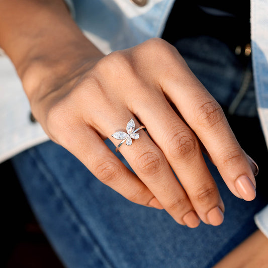 1.16 CT Pear, Marquise Diamond Butterfly Open Ring