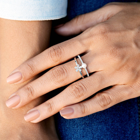 Pearl 0.826 CT Round, Pear Cut Colorless Pearl Engagement Ring