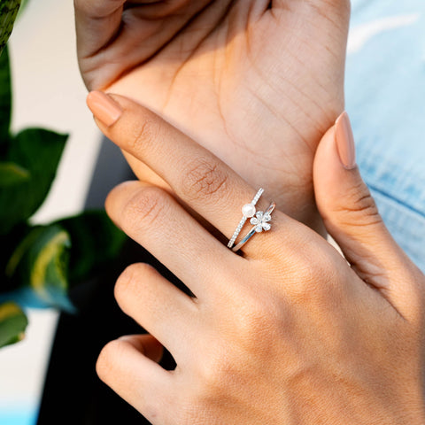 Pearl 0.826 CT Round, Pear Cut Colorless Pearl Engagement Ring