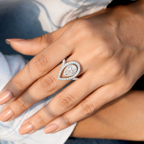 2.25 CT Pear, Round Cut Colorless Engagement Ring