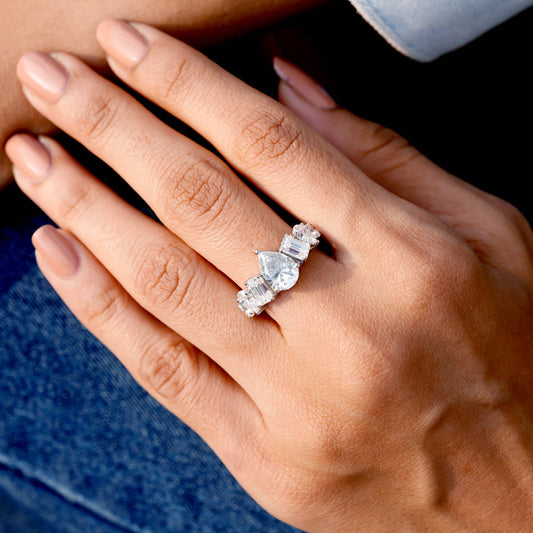 4.3 CT Round, Emerald, Pear Cut Colorless Engagement Ring