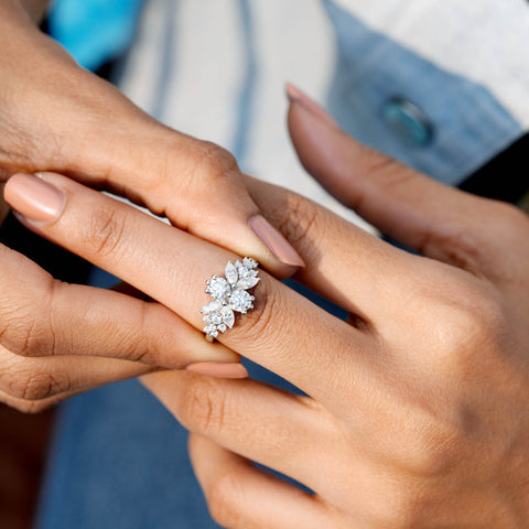 1.494 CT Marquise, Round Cut Colorless Engagement Ring