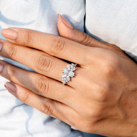 1.494 CT Marquise, Round Cut Colorless Engagement Ring