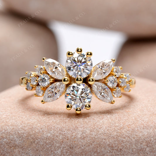 1.494 CT Marquise, Round Cut Colorless Engagement Ring