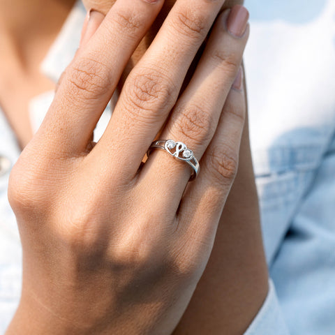 0.14 CT Round Diamond Dual Heart Fashion Ring