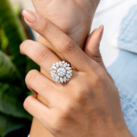 5.36 CT Round, Marquise Cut Colorless Engagement Ring
