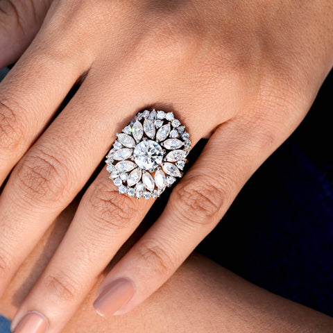 6.5 CT Round, Marquise Cut Colorless Engagement Ring