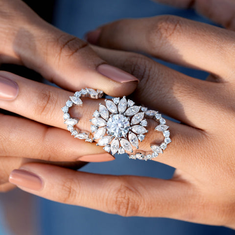 6.5 CT Round, Marquise Cut Colorless Engagement Ring