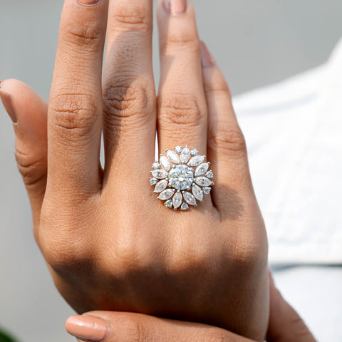 5.36 CT Round, Marquise Cut Colorless Engagement Ring